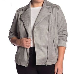 NEW NWT Philosophy Gray‎ Faux Suede Moto Biker Jacket 2X Edgy Zipper Grunge